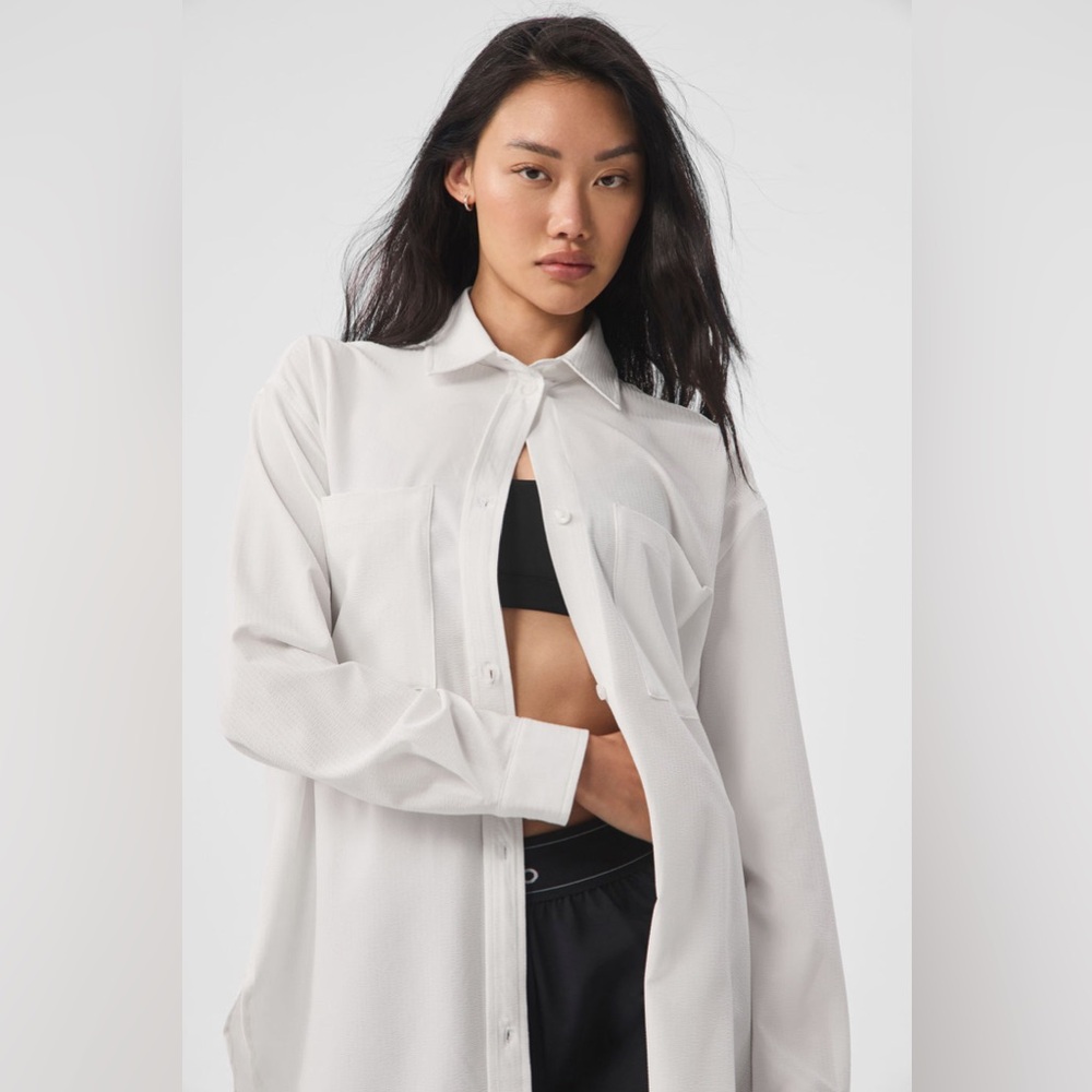 Alo Yoga Dreamscape White Button Long Sleeve Shirt Size L